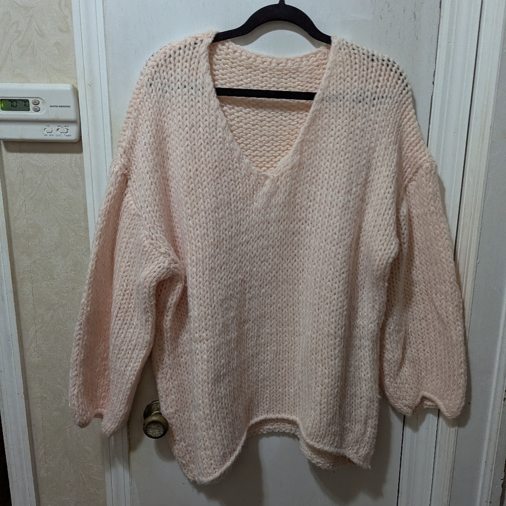 Light Pink 2XL Cozy Women's Knit Sweater W/A V-neckline